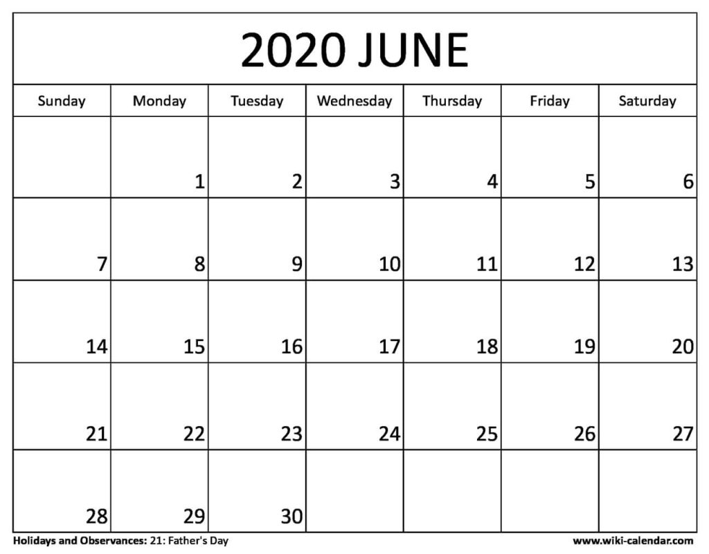 Free Printable June 2020 Calendar