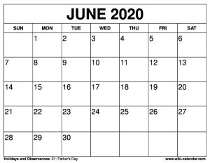 Free Printable June 2020 Calendar