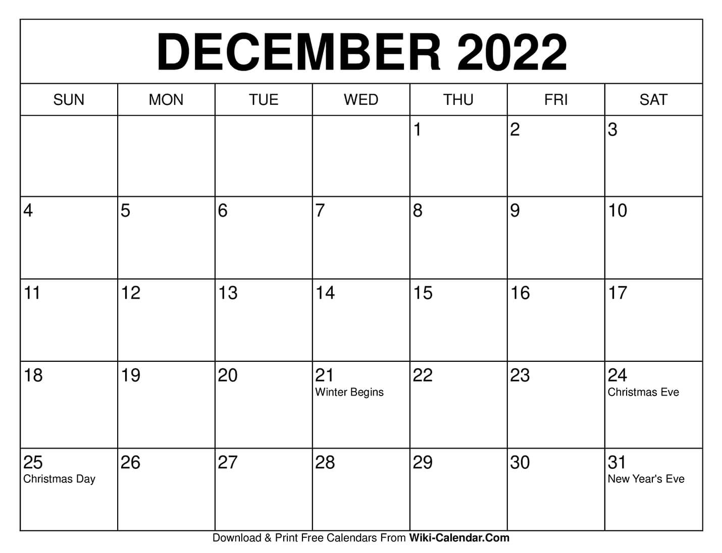 Free Printable December 2022 Calendars Wiki Calendar December 2022 Vrogue