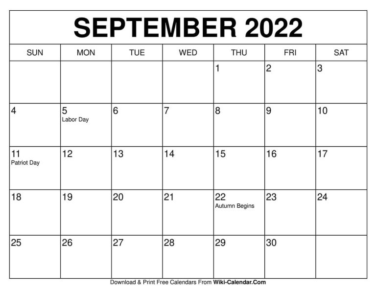 free printable calendar september 2022