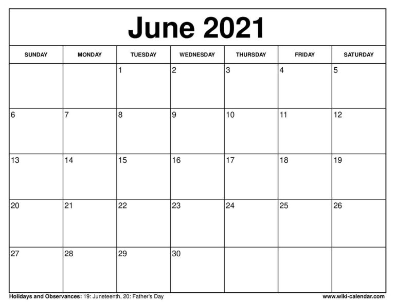 Free Printable June 2021 Calendars