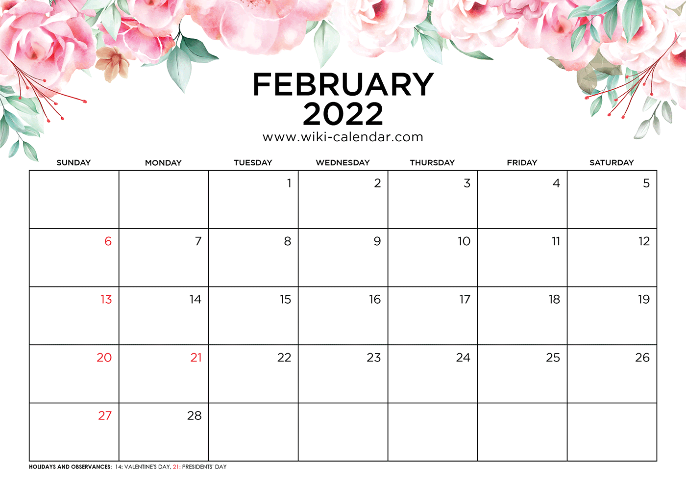 Wiki Calendar February 2022 Customize And Print