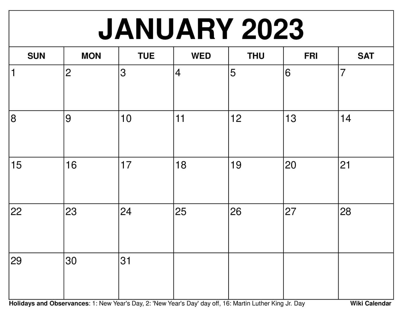 January 2023 Calendar With Holidays Printable Time And Date Calendar 