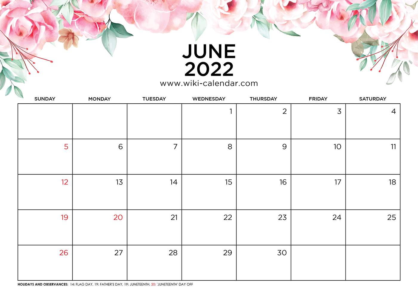 Free Printable June 2022 Calendar With Holidays - Martin Printable