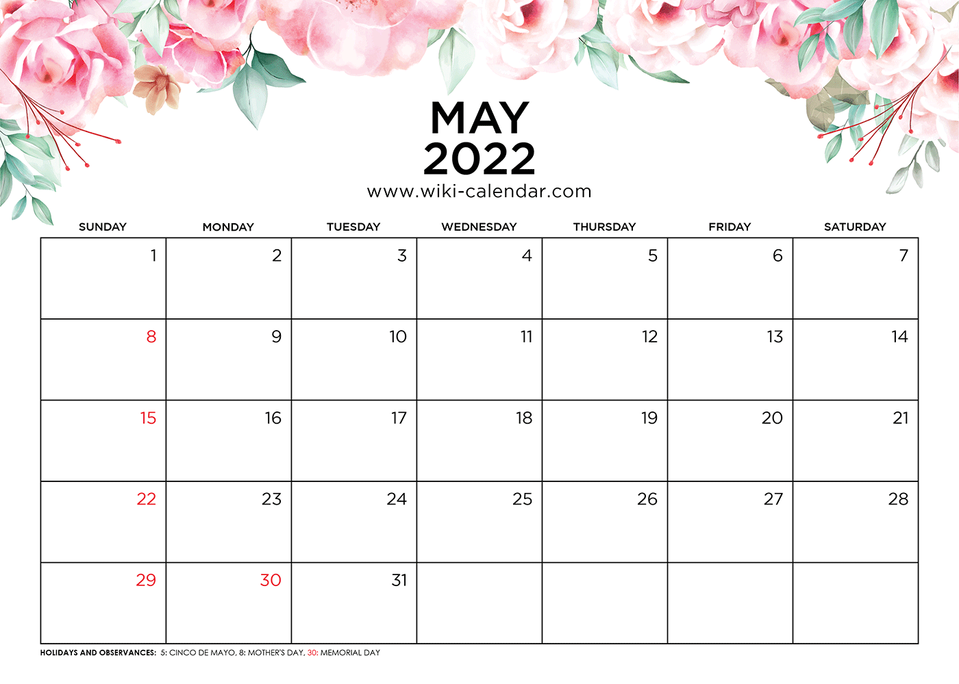 May 2022 Calendar Printable Pdf Us Holidays 2022 May 2022 Calendar Printable Pdf Us Holidays 