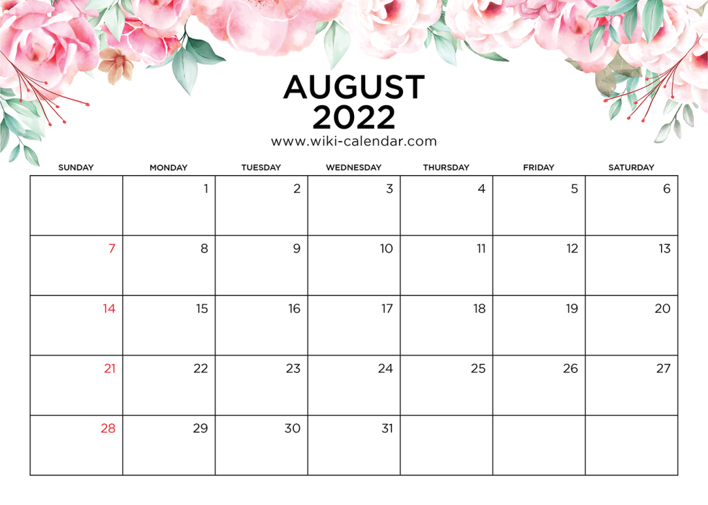 August 2022 Calendar Printable Free Cute PELAJARAN