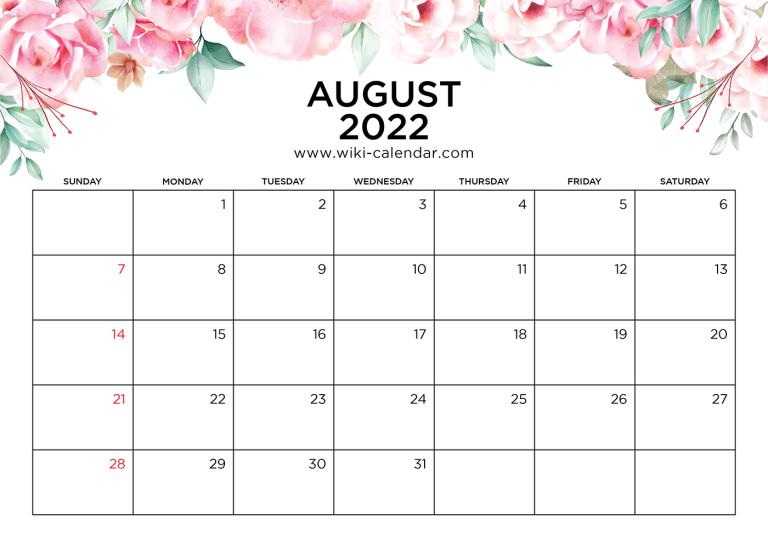 free printable august 2022 calendars