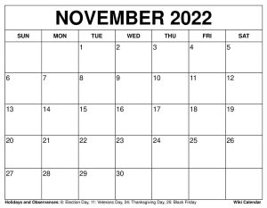 Free Printable November 2022 Calendars - Wiki Calendar