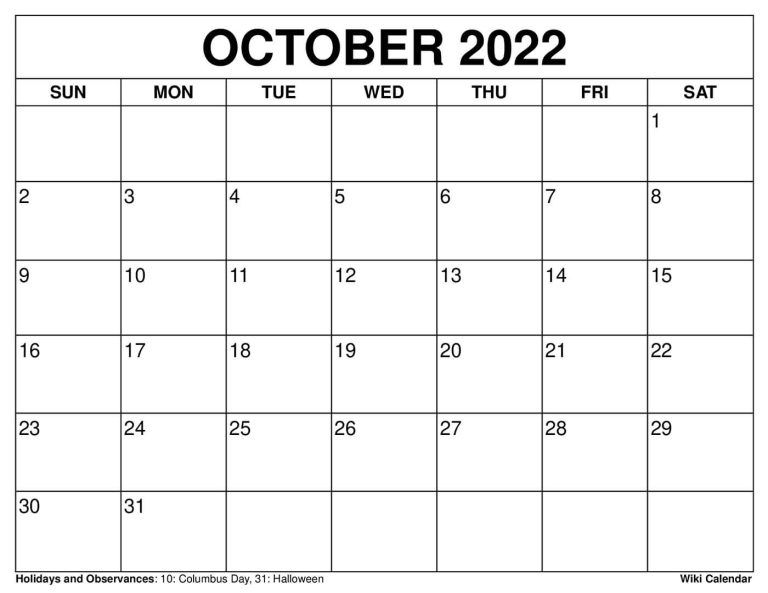 Free Printable October 2022 Calendars - Wiki Calendar