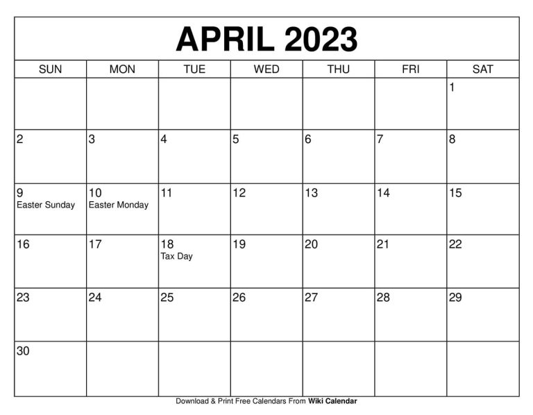 Free Printable April 2023 Calendar Templates with Holidays - Wiki Calendar