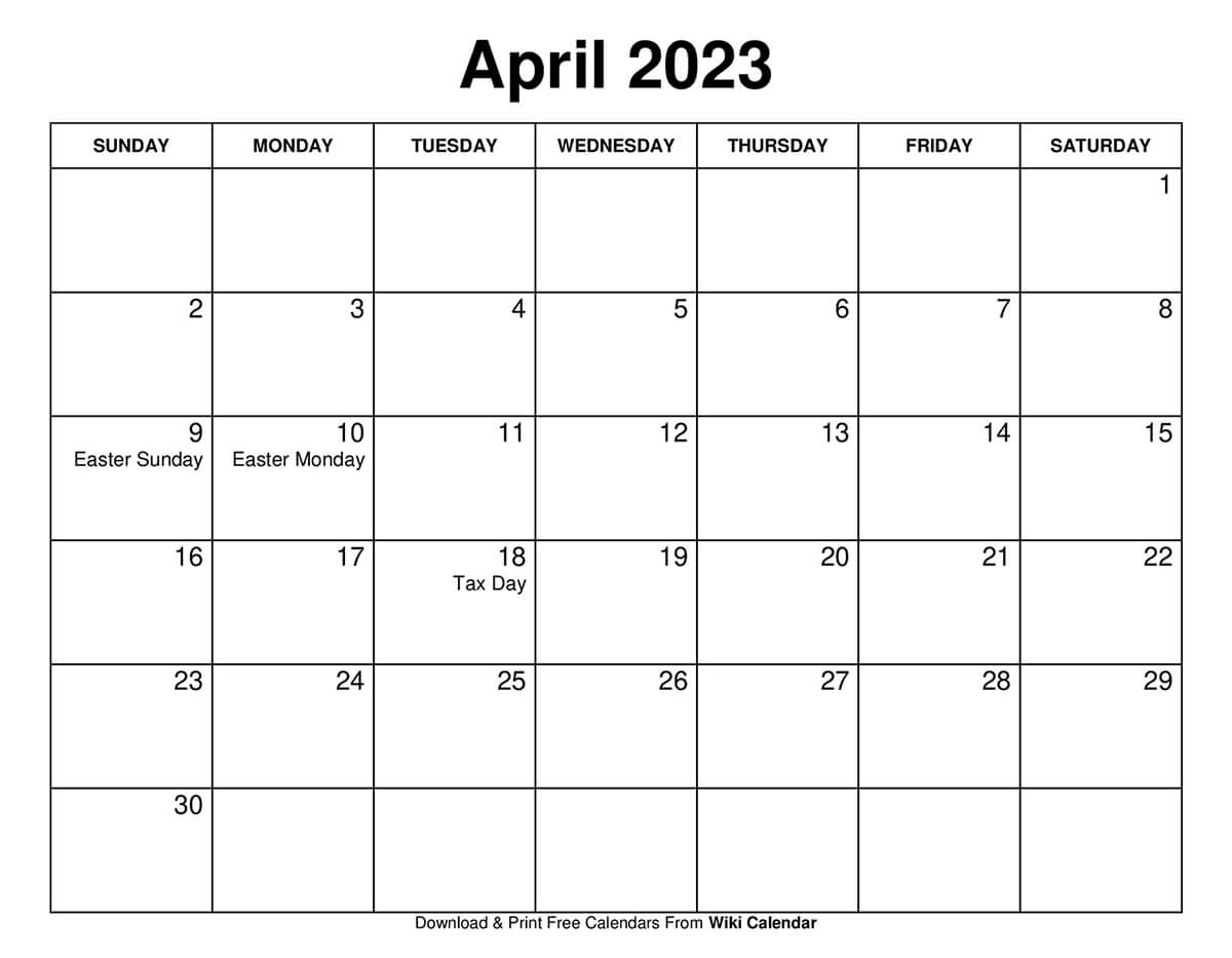 Calendar 2023 Printable Free April