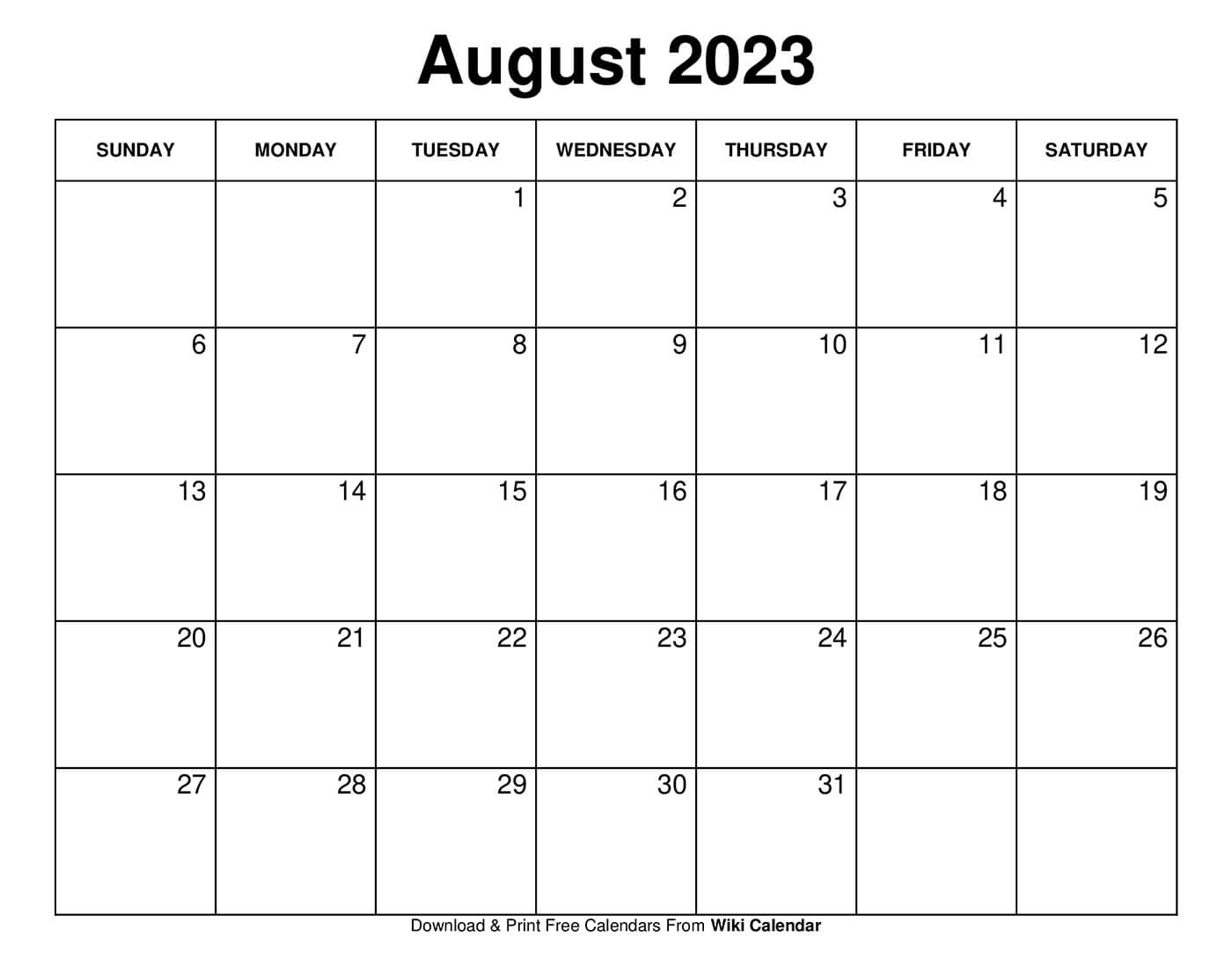 Free Printable August 2023 Calendar Wiki Calendar