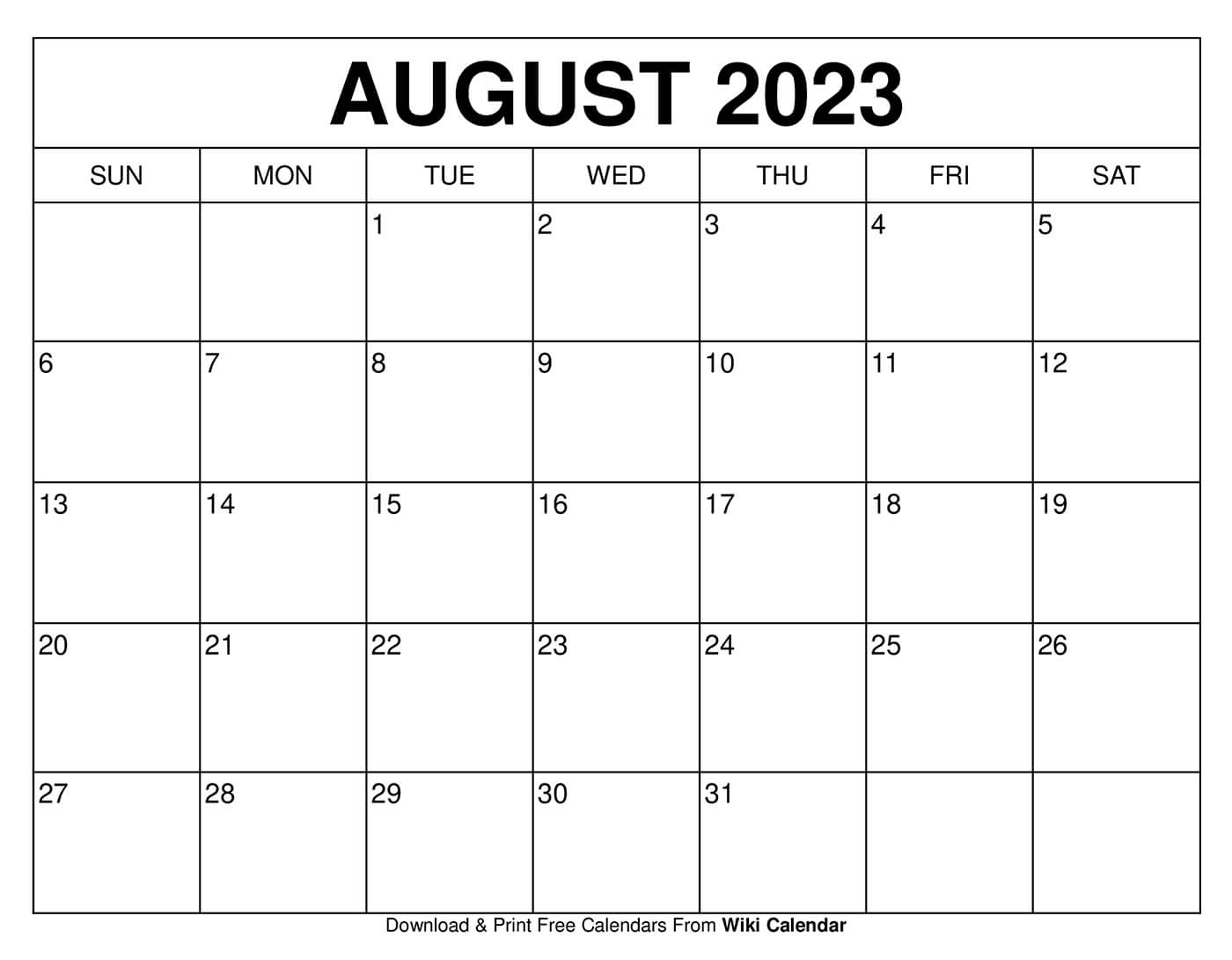 Month Of August Calendar Printable