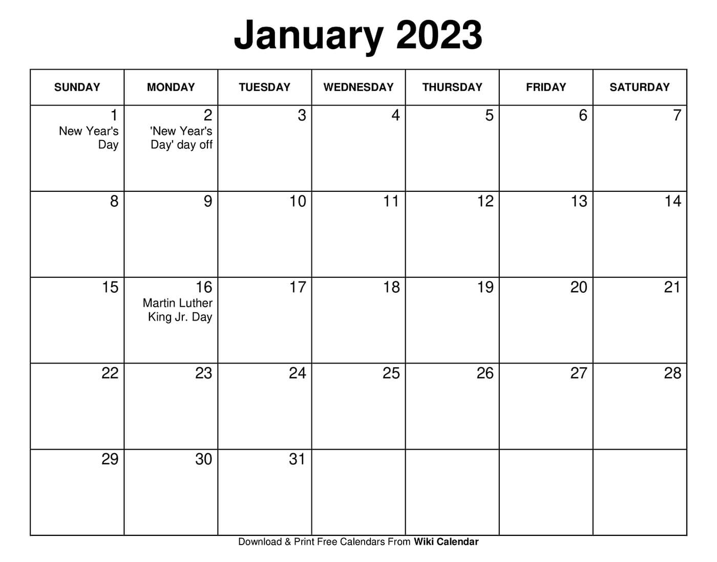 Free Printable January 2023 Calendars Wiki Calendar