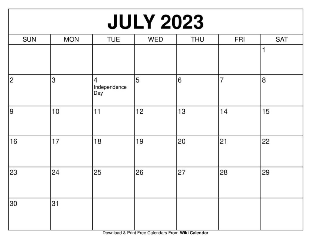 Free Printable July 2023 Calendar Templates With Holidays