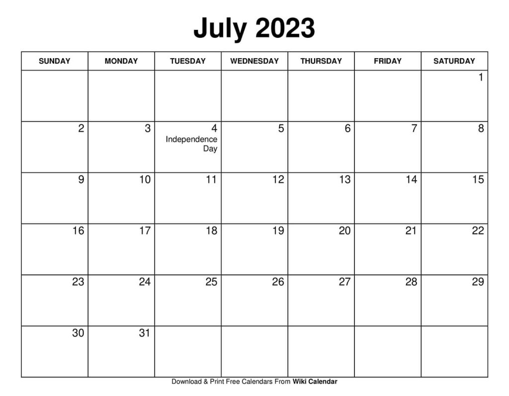 Free Printable July 2023 Calendar Templates With Holidays