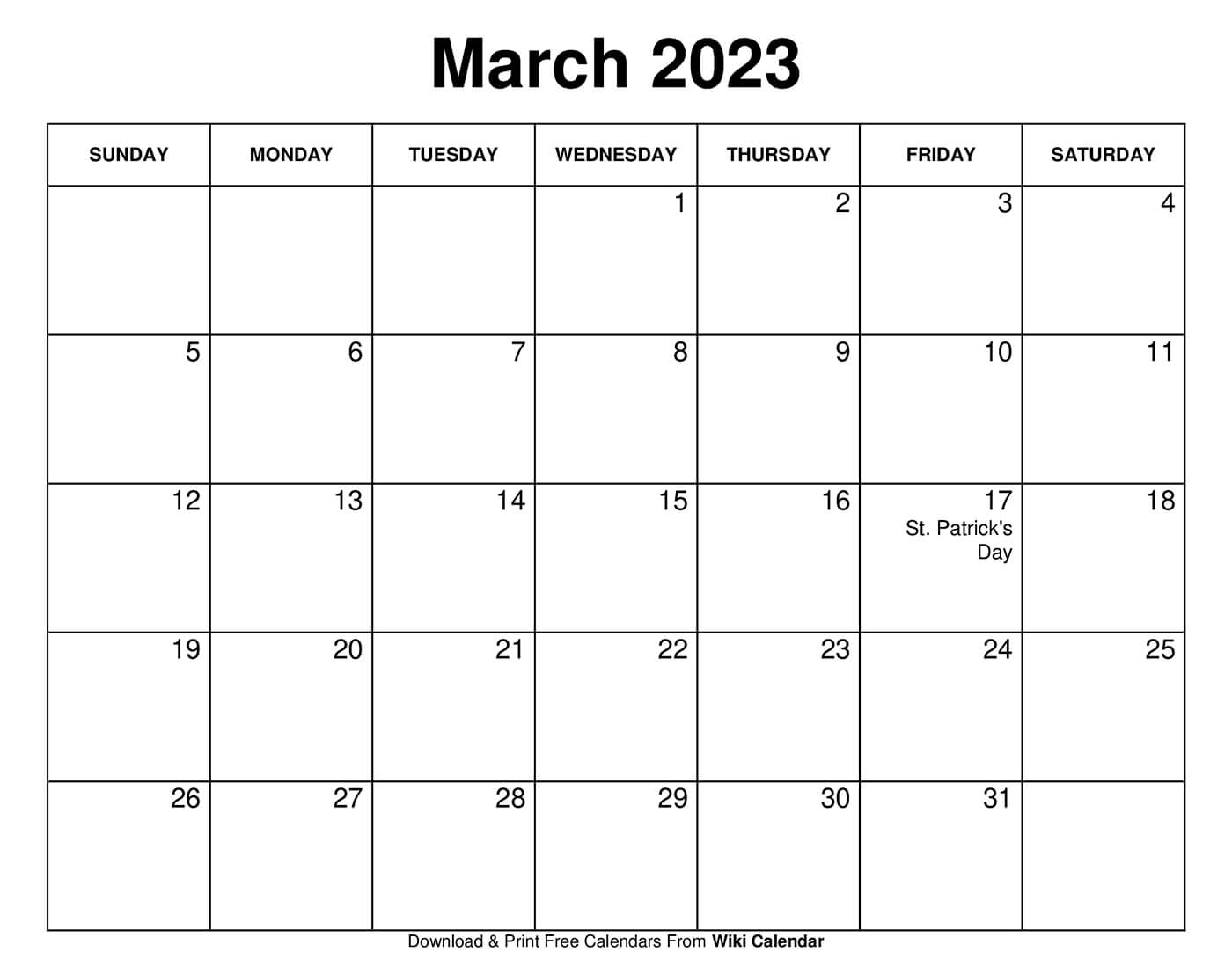 Printable Calendar March 2023 Printable Template Calendar