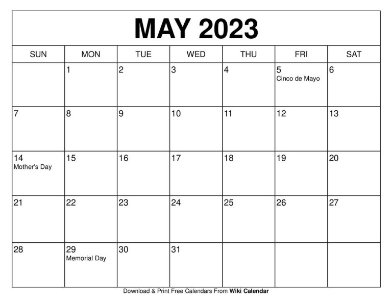 Free Printable May 2023 Calendar Templates With Holidays