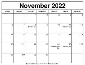 Free Printable November 2022 Calendars - Wiki Calendar