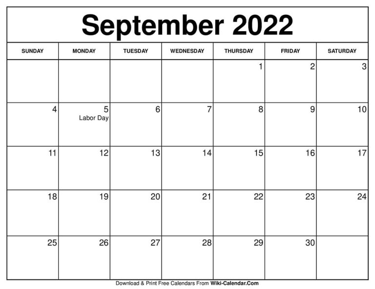 Free Printable September 2022 Calendar - Wiki Calendar