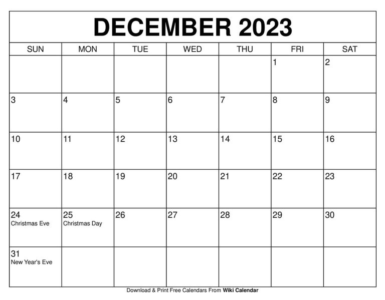 Printable December 2023 Calendar Templates With Holidays