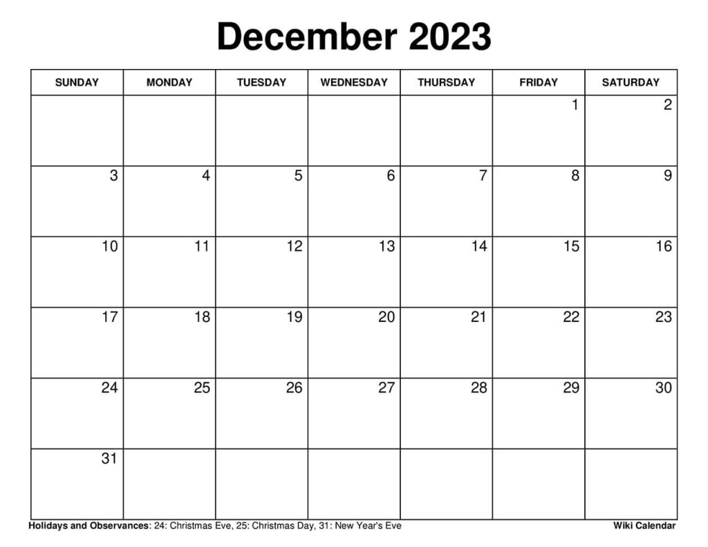 Printable December 2023 Calendar Templates With Holidays