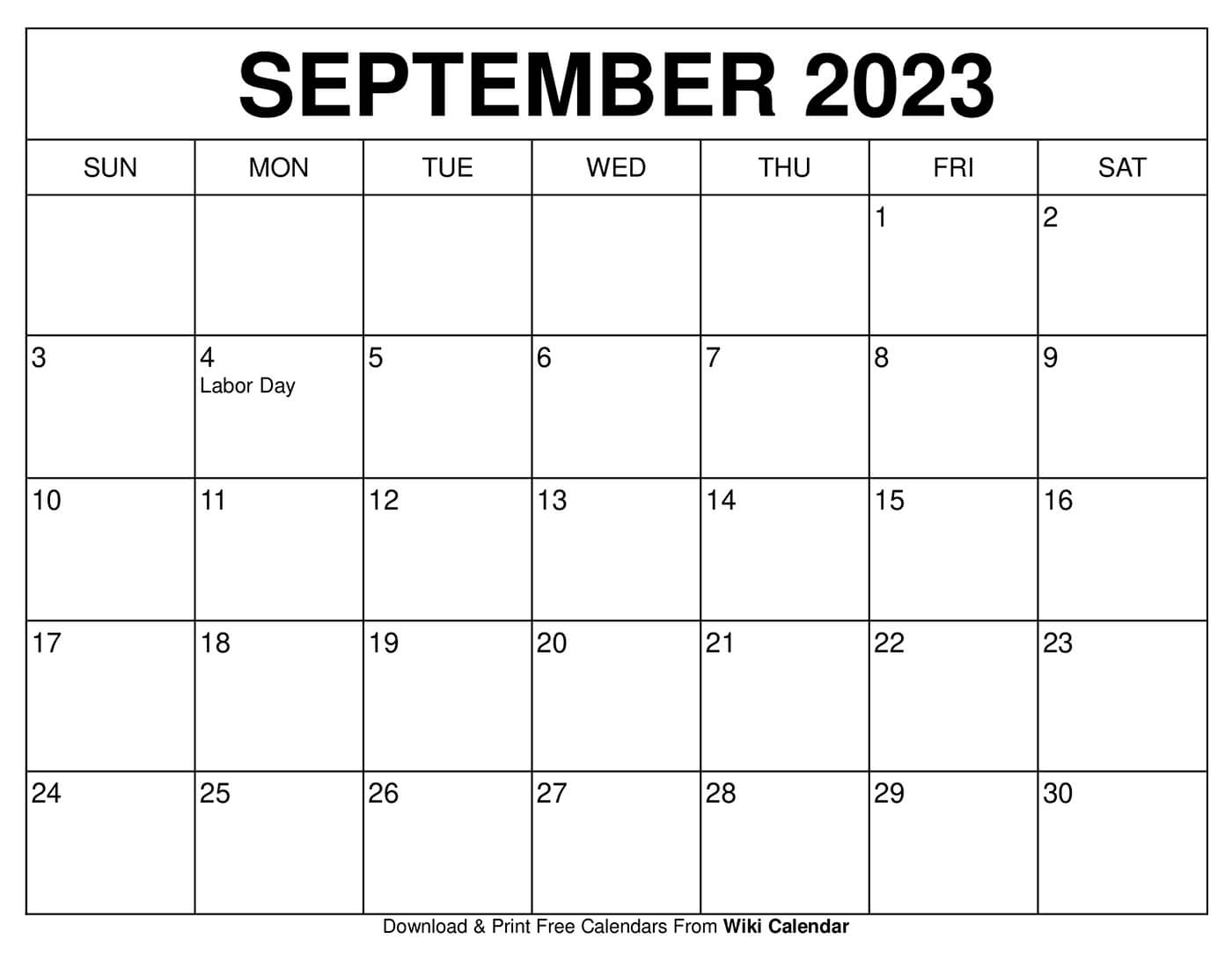 Free Printable September 2023 Calendar Template