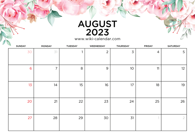 Free Printable August 2023 Calendar Templates With Holidays