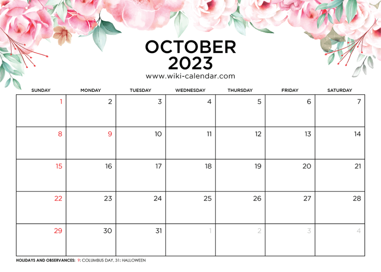 Free Printable October 2023 Calendar Templates With Holidays