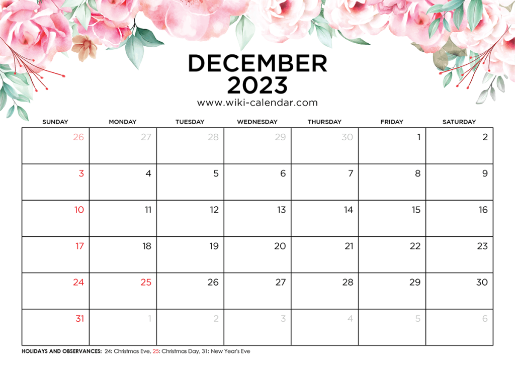 Printable December 2023 Calendar Templates With Holidays