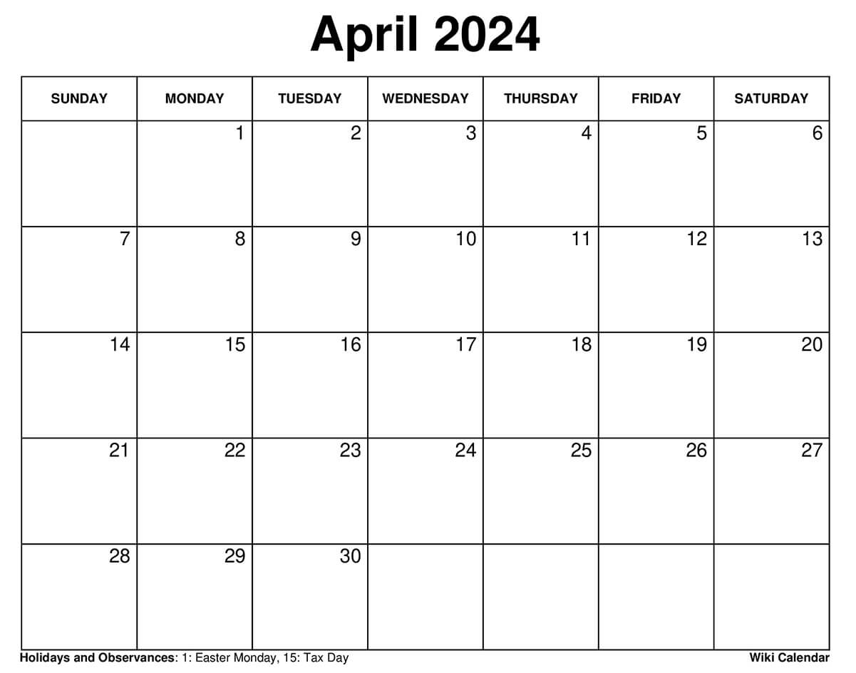 April 2024 Printable Calendar Wiki Ertha Jacquie