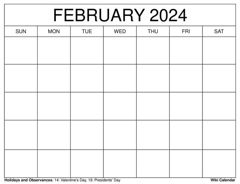 Printable February 2024 Calendar Templates with Holidays