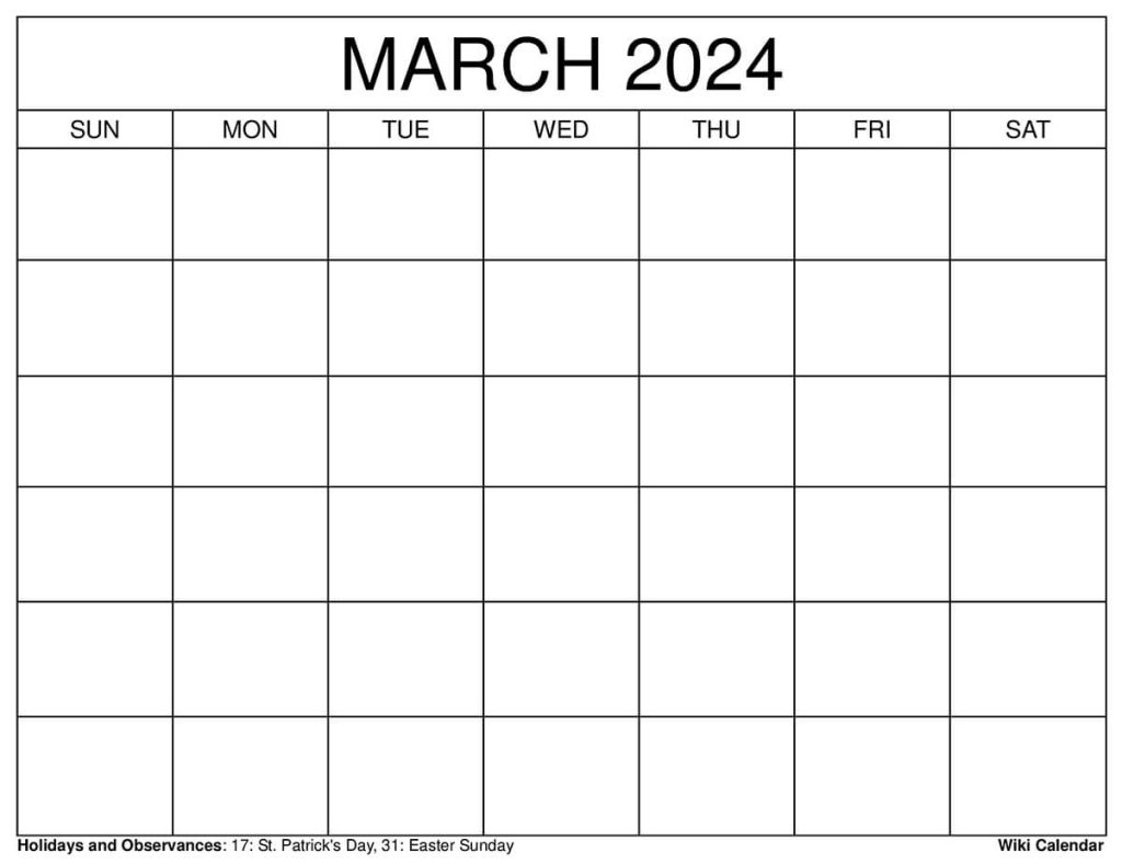 Printable March 2024 Calendar Templates With Holidays