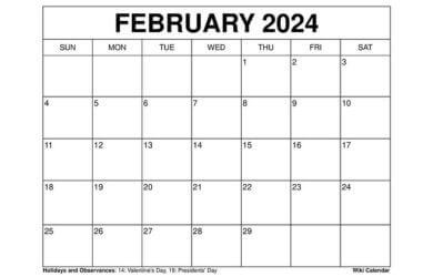 February 2024 Calendar Printable Wikia Printable Monthly Calendar 2024