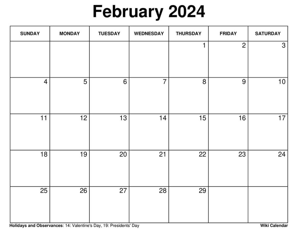 Printable February 2024 Calendar Templates with Holidays