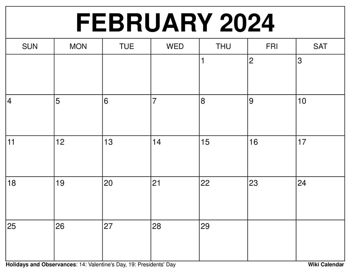 February 2024 Printable Calendar 2024 Calendar Excel