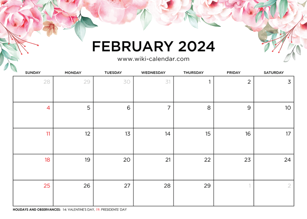 Printable February 2024 Calendar Templates with Holidays