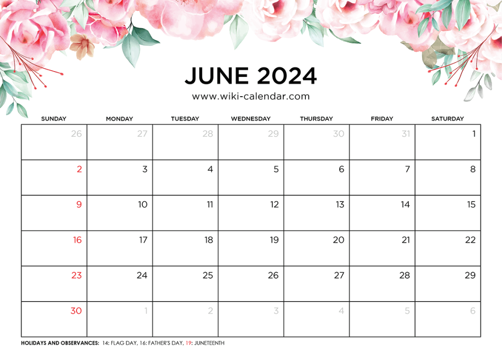 Printable June 2024 Calendar Templates with Holidays