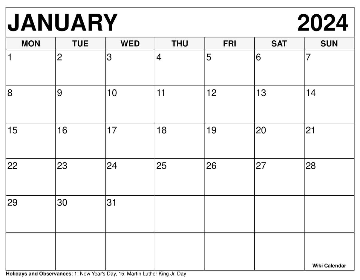 Printable January 2024 Calendar Templates with Holidays