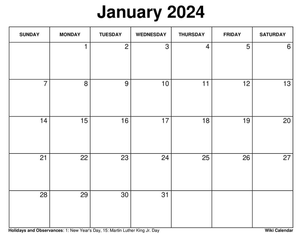 Printable January 2024 Calendar Templates with Holidays