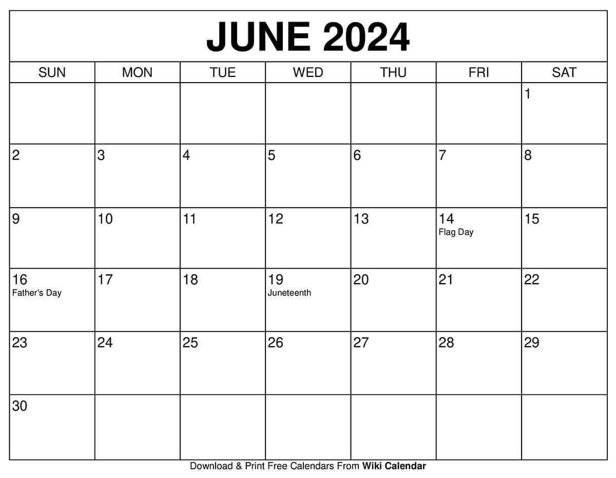 June Month Calendar 2024 Printable cati bernadine