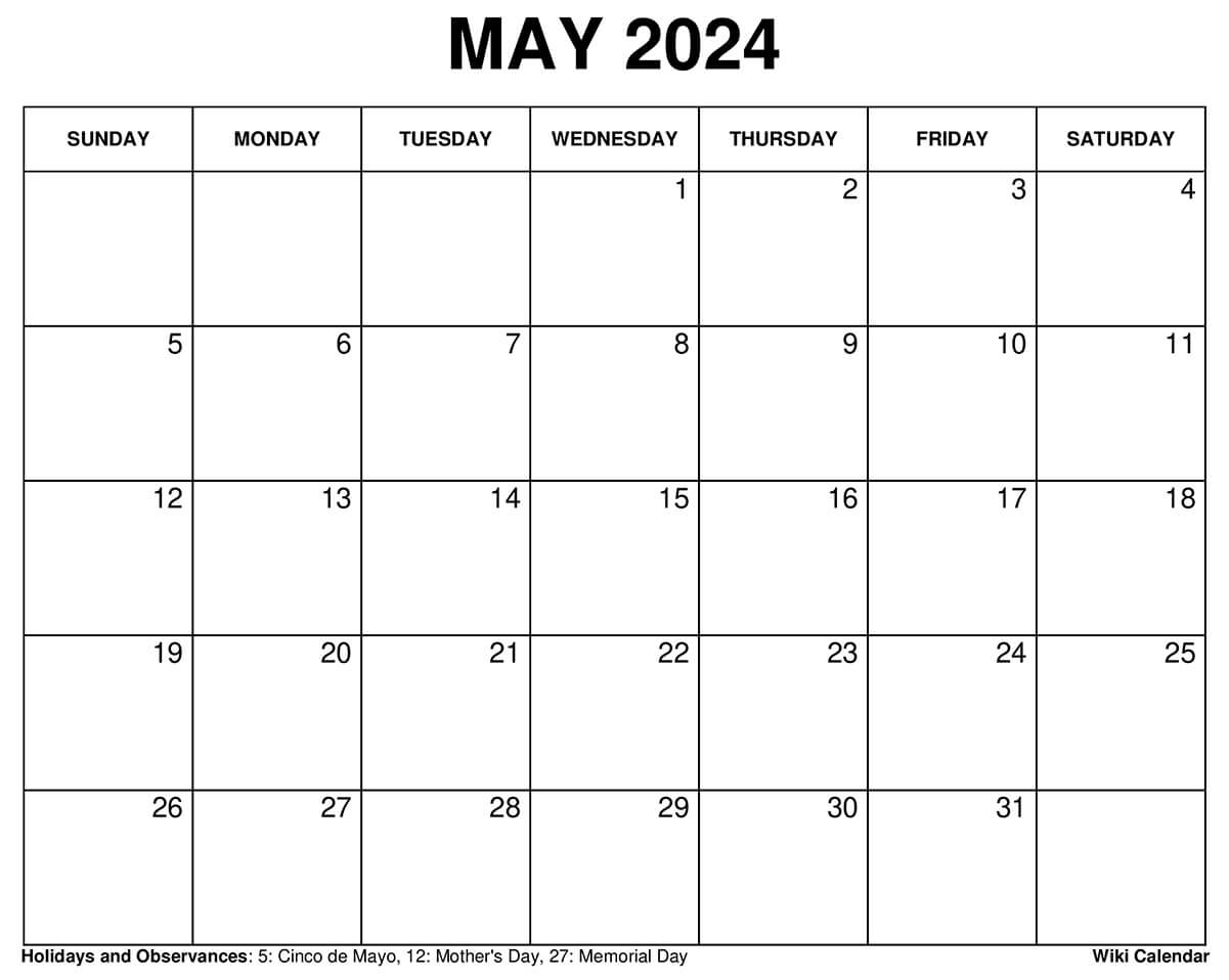 Printable May 2024 Calendar Templates With Holidays