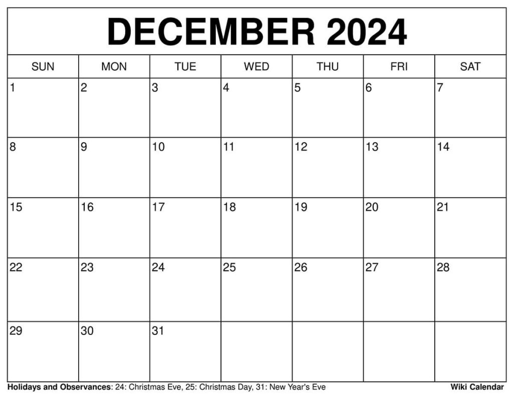 Printable December 2024 Calendar Templates With Holidays