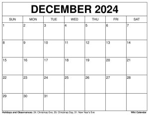 Printable December 2024 Calendar Templates With Holidays