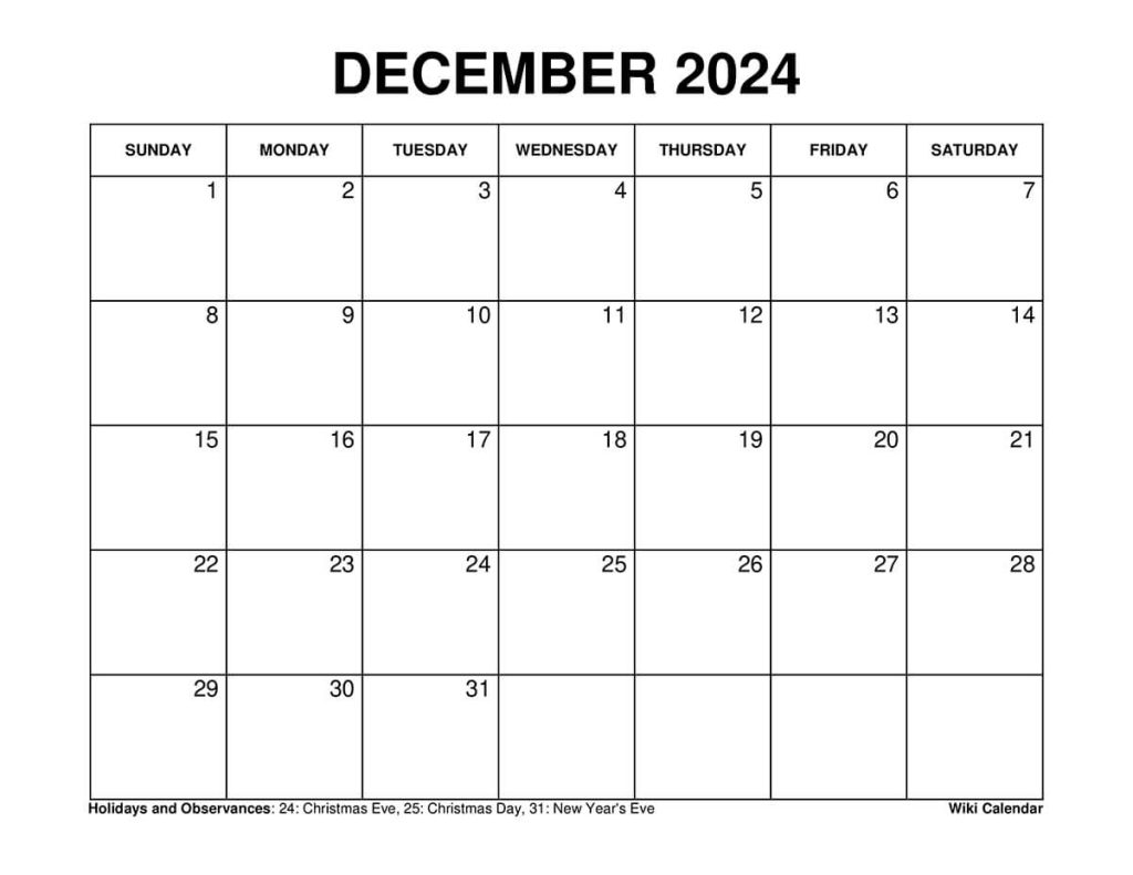 Printable December 2024 Calendar Templates With Holidays