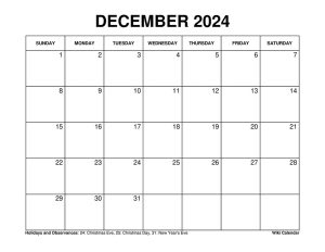 Printable December 2024 Calendar Templates With Holidays