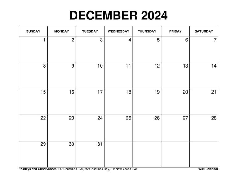 Printable December 2024 Calendar Templates With Holidays