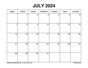 Printable July 2024 Calendar Templates With Holidays