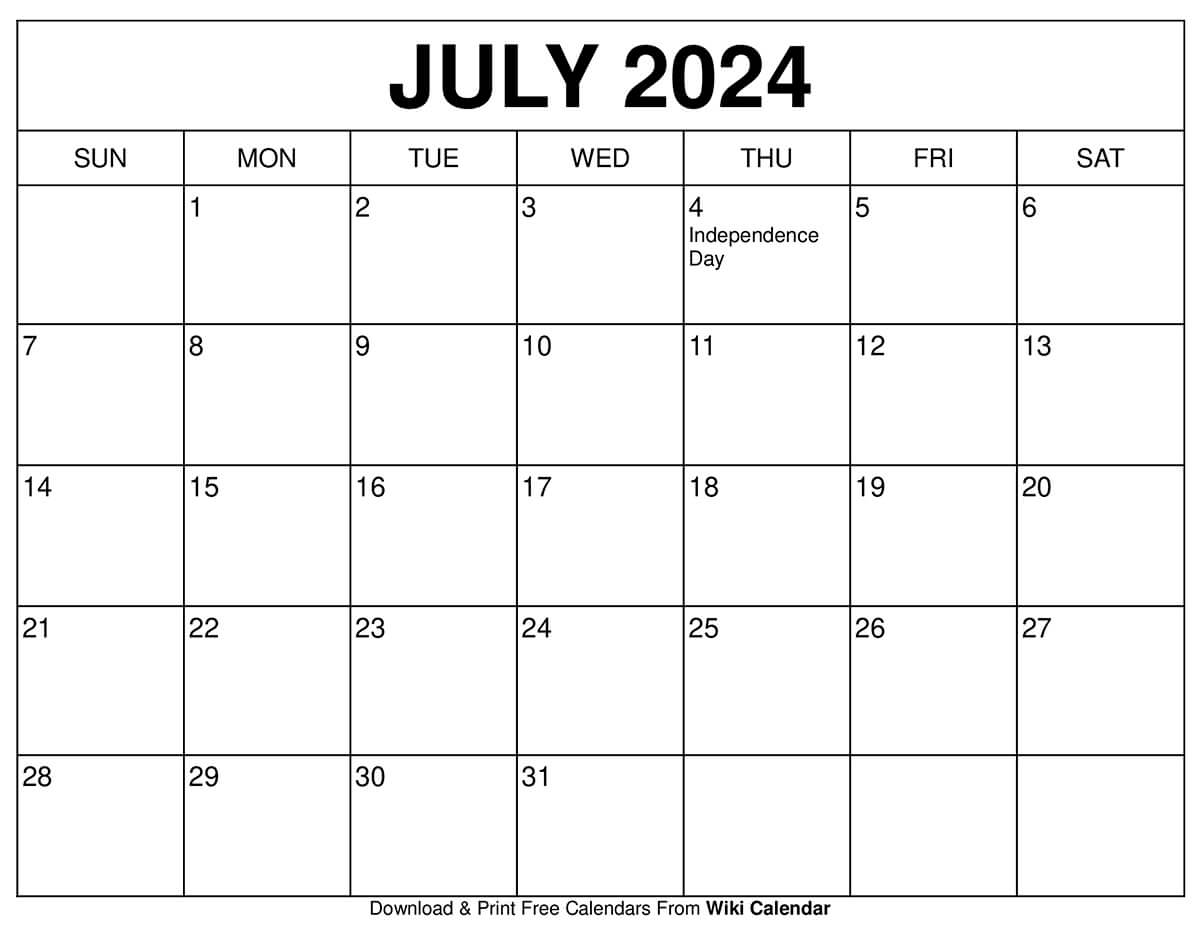 Printable Calendar For July 2024 bunni miofmela