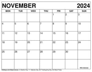 Printable November 2024 Calendar Templates With Holidays - Wiki Calendar